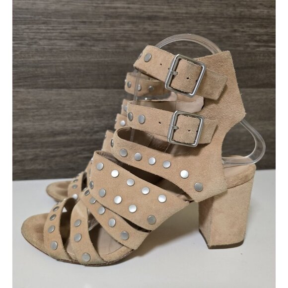 Loeffler Randall Suede Studded Gladiator Sandals Heels Womens Size 7 Beige - Picture 1 of 9
